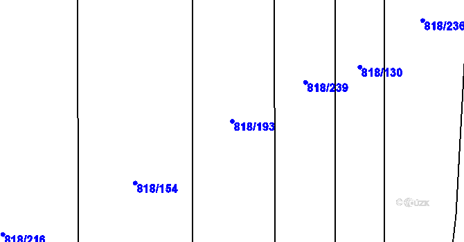 Parcela st. 818/193 v KÚ Obora u Loun, Katastrální mapa