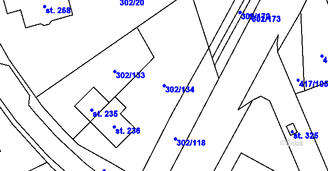 Parcela st. 302/134 v KÚ Obora u Loun, Katastrální mapa