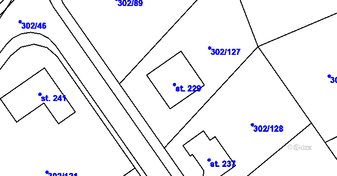 Parcela st. 229 v KÚ Obora u Loun, Katastrální mapa
