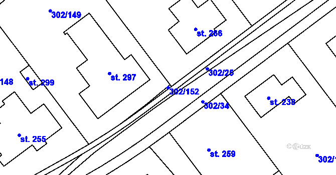 Parcela st. 302/152 v KÚ Obora u Loun, Katastrální mapa