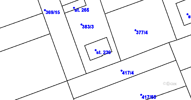 Parcela st. 230 v KÚ Obora u Loun, Katastrální mapa