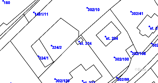 Parcela st. 234 v KÚ Obora u Loun, Katastrální mapa