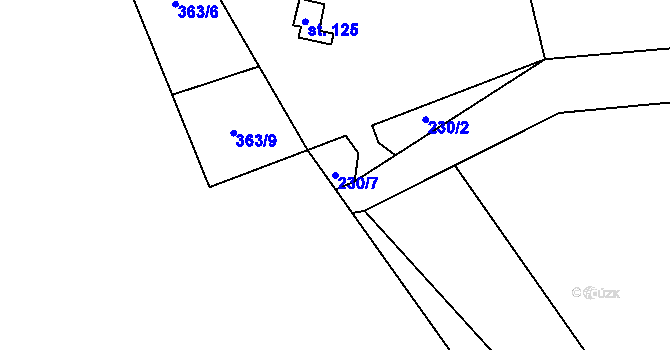 Parcela st. 230/7 v KÚ Obora u Loun, Katastrální mapa