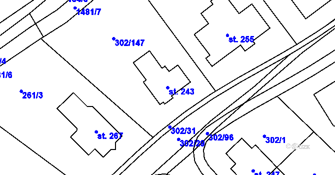 Parcela st. 243 v KÚ Obora u Loun, Katastrální mapa