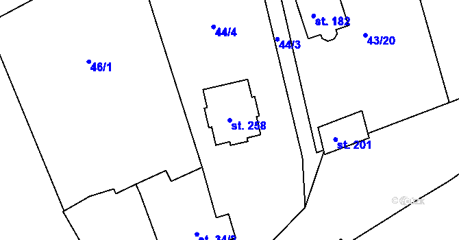 Parcela st. 258 v KÚ Obora u Loun, Katastrální mapa