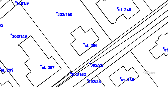 Parcela st. 266 v KÚ Obora u Loun, Katastrální mapa