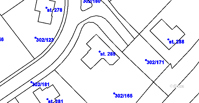 Parcela st. 285 v KÚ Obora u Loun, Katastrální mapa