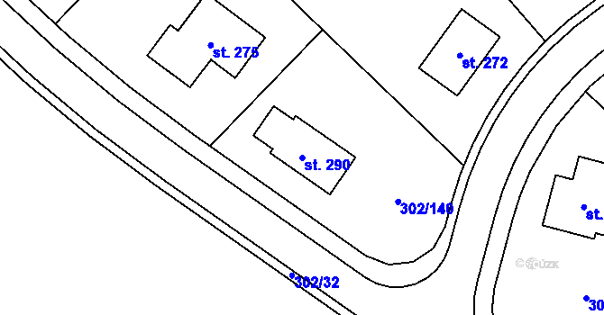 Parcela st. 290 v KÚ Obora u Loun, Katastrální mapa