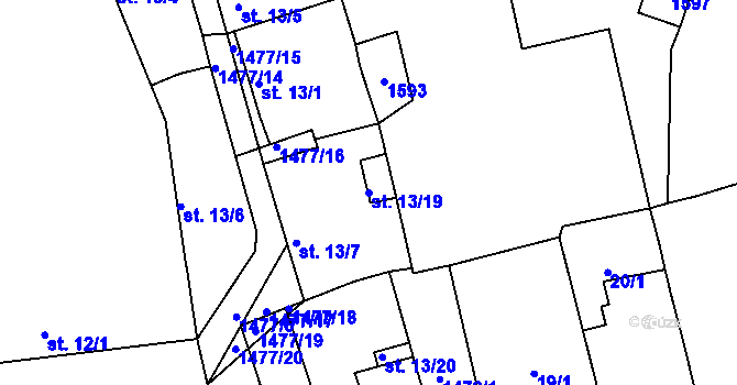 Parcela st. 13/19 v KÚ Obora u Loun, Katastrální mapa