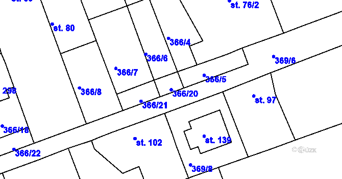 Parcela st. 366/20 v KÚ Obora u Loun, Katastrální mapa