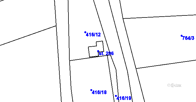 Parcela st. 296 v KÚ Obora u Loun, Katastrální mapa