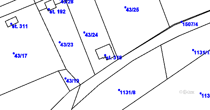 Parcela st. 318 v KÚ Obora u Loun, Katastrální mapa