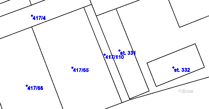 Parcela st. 417/110 v KÚ Obora u Loun, Katastrální mapa