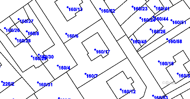 Parcela st. 160/17 v KÚ Černčice, Katastrální mapa