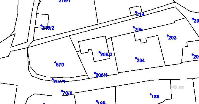 Parcela st. 206/3 v KÚ Černčice, Katastrální mapa