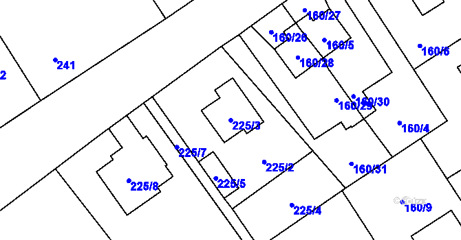 Parcela st. 225/3 v KÚ Černčice, Katastrální mapa
