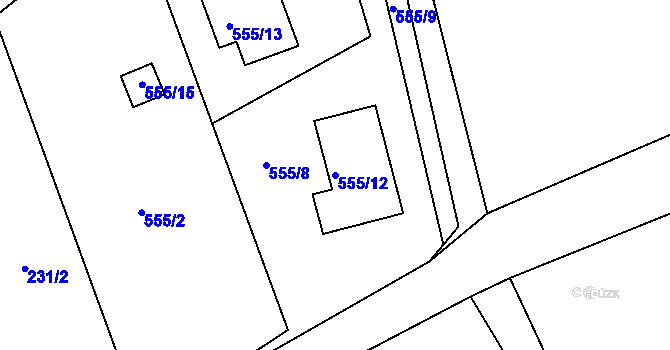 Parcela st. 555/12 v KÚ Černčice, Katastrální mapa