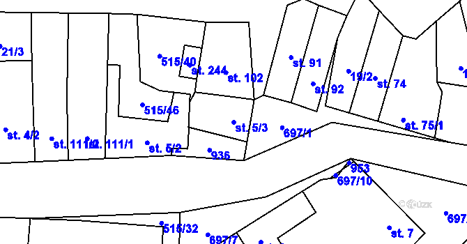Parcela st. 5/3 v KÚ Černčín, Katastrální mapa