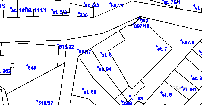 Parcela st. 6 v KÚ Černčín, Katastrální mapa