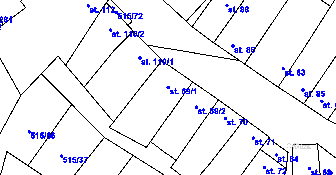 Parcela st. 69/1 v KÚ Černčín, Katastrální mapa