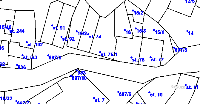 Parcela st. 75/1 v KÚ Černčín, Katastrální mapa
