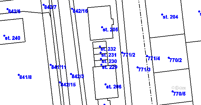 Parcela st. 231 v KÚ Černčín, Katastrální mapa