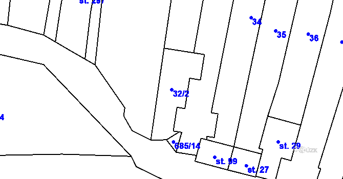 Parcela st. 32/2 v KÚ Černčín, Katastrální mapa