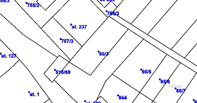 Parcela st. 65/3 v KÚ Černčín, Katastrální mapa