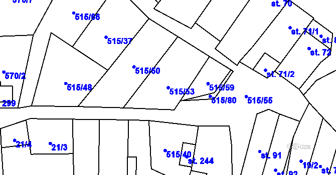 Parcela st. 515/53 v KÚ Černčín, Katastrální mapa
