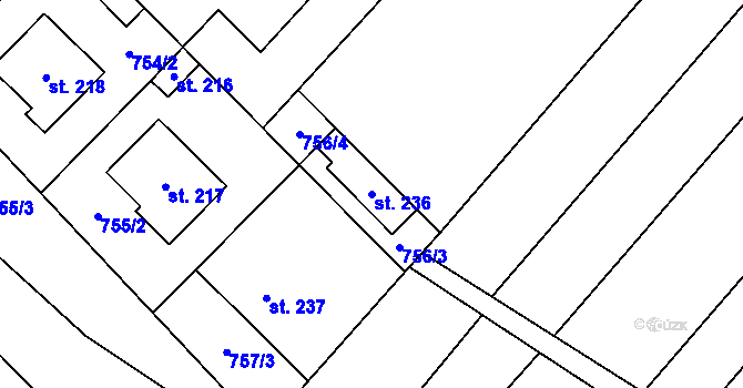 Parcela st. 236 v KÚ Černčín, Katastrální mapa