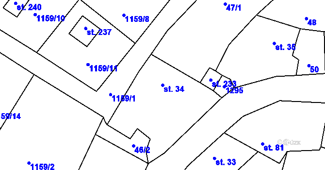 Parcela st. 34 v KÚ Černé Voděrady, Katastrální mapa