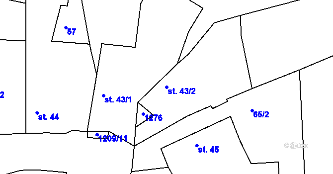 Parcela st. 43/2 v KÚ Černé Voděrady, Katastrální mapa