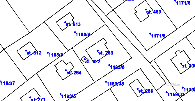 Parcela st. 263 v KÚ Černé Voděrady, Katastrální mapa