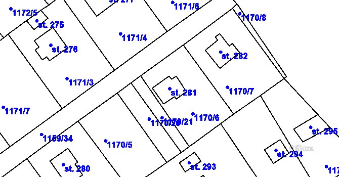 Parcela st. 281 v KÚ Černé Voděrady, Katastrální mapa