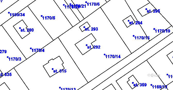Parcela st. 292 v KÚ Černé Voděrady, Katastrální mapa