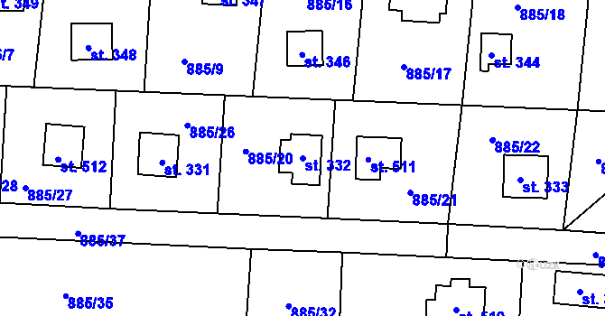 Parcela st. 332 v KÚ Černé Voděrady, Katastrální mapa