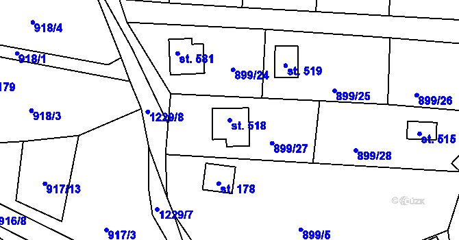 Parcela st. 518 v KÚ Černé Voděrady, Katastrální mapa