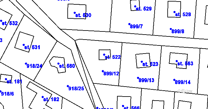 Parcela st. 522 v KÚ Černé Voděrady, Katastrální mapa