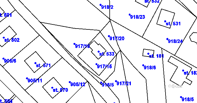 Parcela st. 533 v KÚ Černé Voděrady, Katastrální mapa