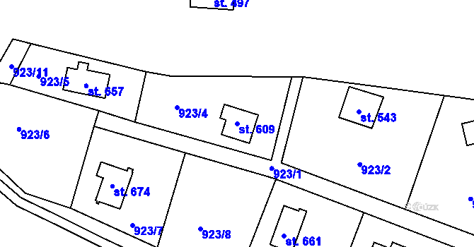 Parcela st. 609 v KÚ Černé Voděrady, Katastrální mapa