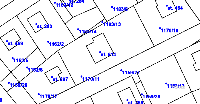Parcela st. 614 v KÚ Černé Voděrady, Katastrální mapa