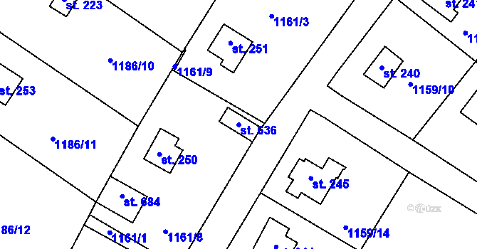 Parcela st. 636 v KÚ Černé Voděrady, Katastrální mapa