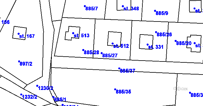 Parcela st. 885/27 v KÚ Černé Voděrady, Katastrální mapa