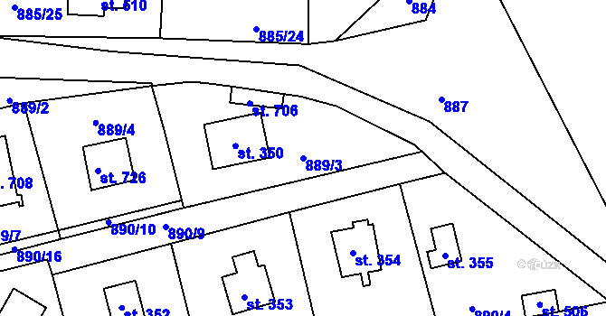 Parcela st. 889/3 v KÚ Černé Voděrady, Katastrální mapa