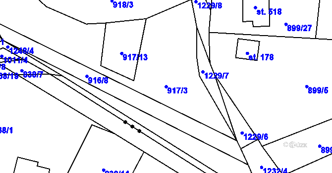 Parcela st. 917/3 v KÚ Černé Voděrady, Katastrální mapa