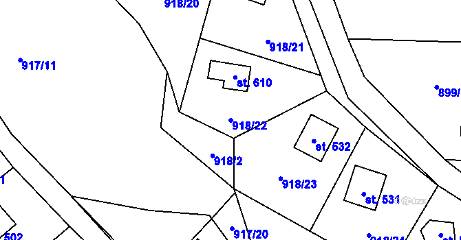 Parcela st. 918/22 v KÚ Černé Voděrady, Katastrální mapa