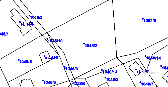 Parcela st. 1044/2 v KÚ Černé Voděrady, Katastrální mapa