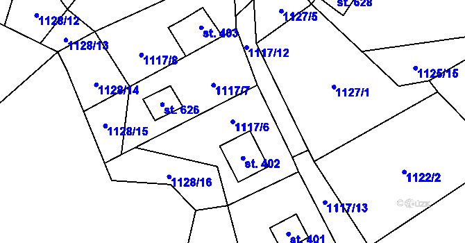 Parcela st. 1117/6 v KÚ Černé Voděrady, Katastrální mapa