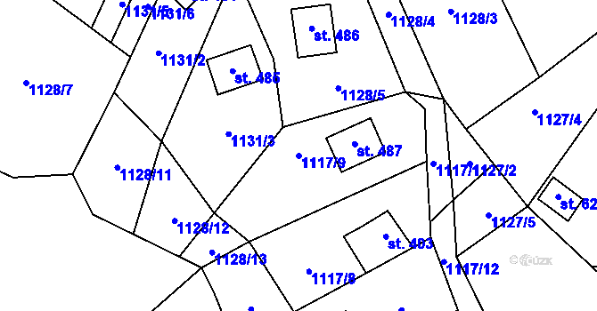Parcela st. 1117/9 v KÚ Černé Voděrady, Katastrální mapa