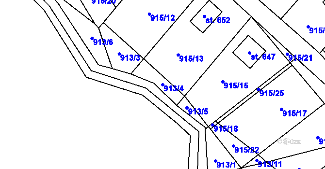 Parcela st. 913/4 v KÚ Černé Voděrady, Katastrální mapa